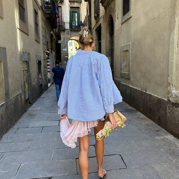 Pink Casual Women's Ruffle Trim Chiffon Party Wedding Beach Vacation Dress - Picture 5 of 5